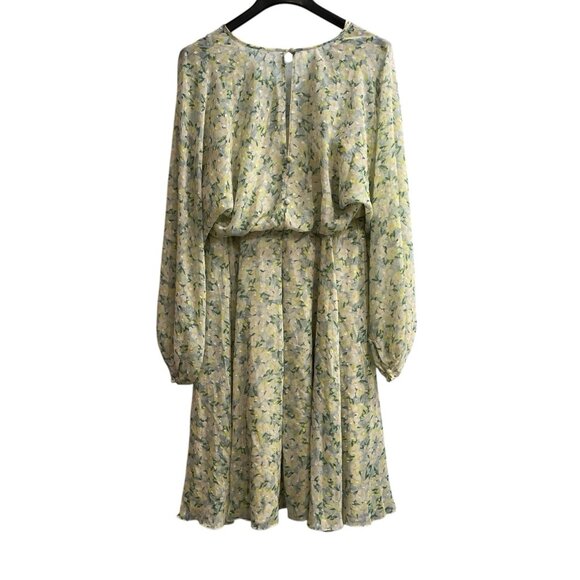 Mikael Aghal Dress Womens 12 Chiffon Floral Lined Ruffle Semi Sheer Midi Fairy‎ - Picture 2 of 11